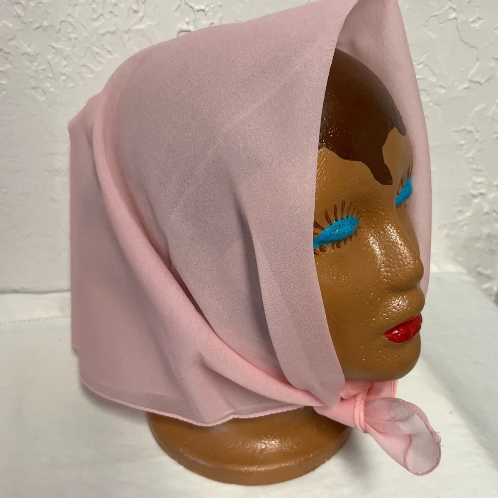 Vintage Soft Pink Nylon Chiffon Square Scarf